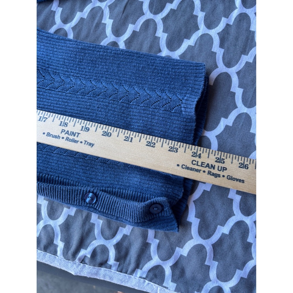 Joseph A Women M Blue V-Neck Button Front Ribbed Waist Pointelle Cardigan - Picture 9 of 11